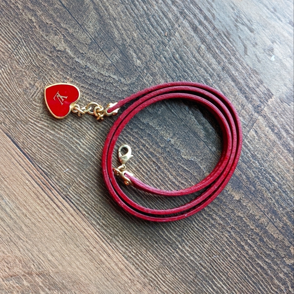 Red leather Louis Vuitton heart bracelet